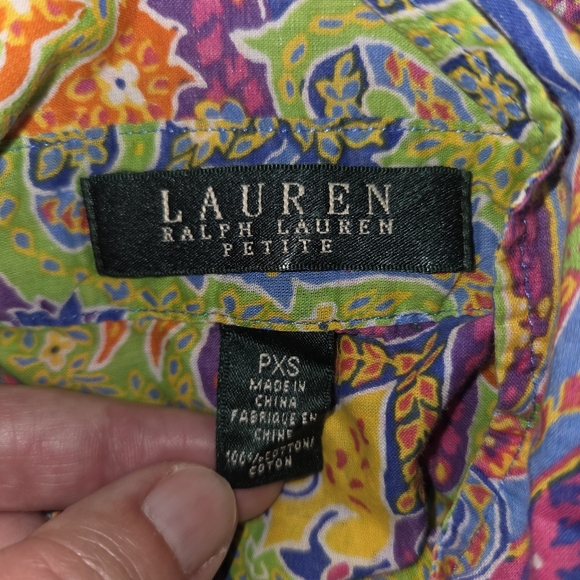 Lauren Ralph Lauren Petite Paisley Print 3/4 Sleeve Button Up Shirt Women's PXS - Picture 7 of 7